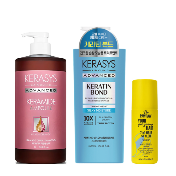 Kerasys – Keramide Damage Clinic Shampoo 1L + Keratin Bond Silky Moisture Mask 600ml + Grátis Dr. Pawpaw 7 in 1 150ml