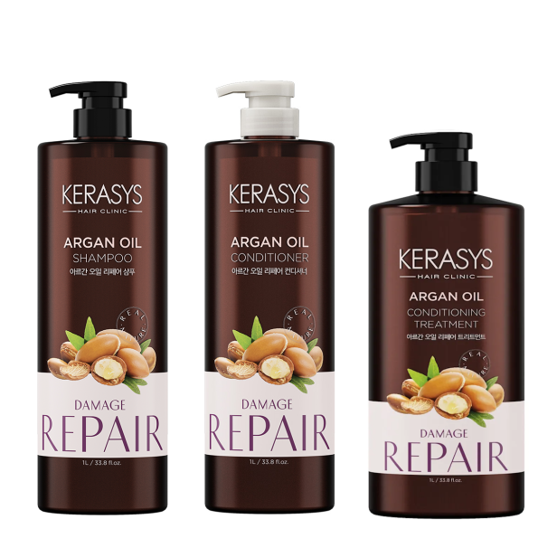 Kerasys Argan Oil Kit Profissional – Shampoo 1L + Condicionador 1L + Máscara 1L