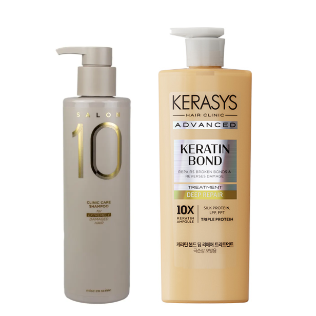 Mise en Scène & Kerasys – Shampoo for Extremely Damaged Hair 500ml + Keratin Bond Deep Repair Treatment 600ml